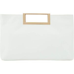 Women's White Vegan Leather Metal Handle Chain Strap Fashion Stylish Clutch